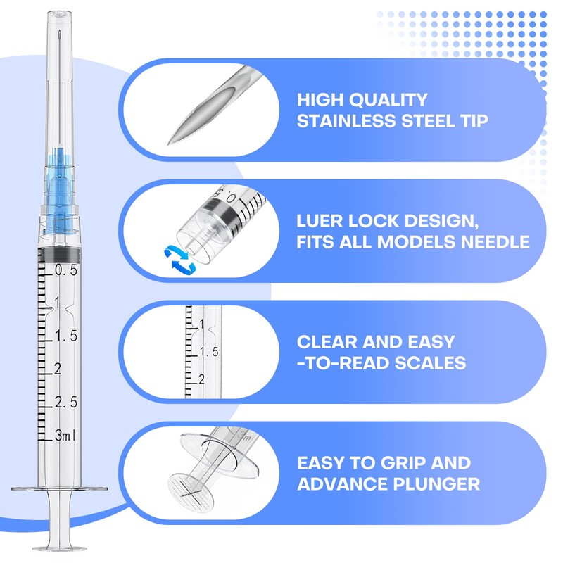 GODCREAT 3ml Syringes with 23 Gauge 1 Inch Needle Luer