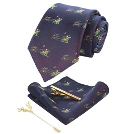 Jemygins Men's Christmas Tie Pattern Woven Party Tie & Hanky Set - m