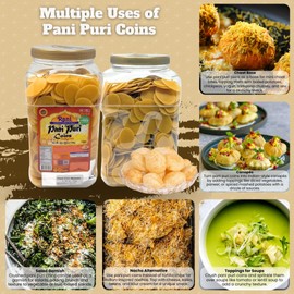Rani Pani Puri Coins (Uncooked, Microwaveable Wheat Semolina Coins) 64oz (4lbs) w/Pani Puri Masala (14-Spice Blend for Indian Spicy Water) 1.75oz (50g) ~ All Natural | Vegan | NON-GMO | Kosher