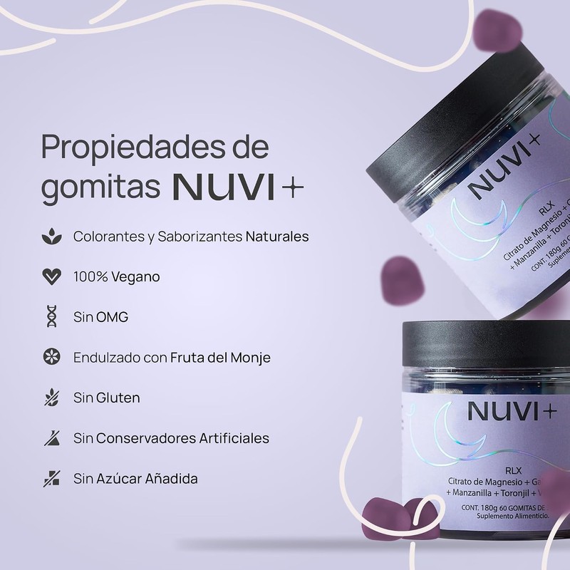 NUVI+ Gomitas de Citrato de Magnesio con GABA, 5-HTP, Manzanilla