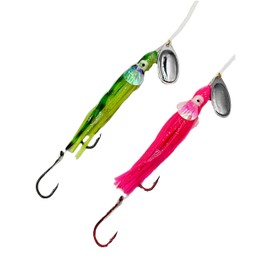 Loch Ness Tackle Pink, Green Squid Skirt Spinner Lure, 4/0