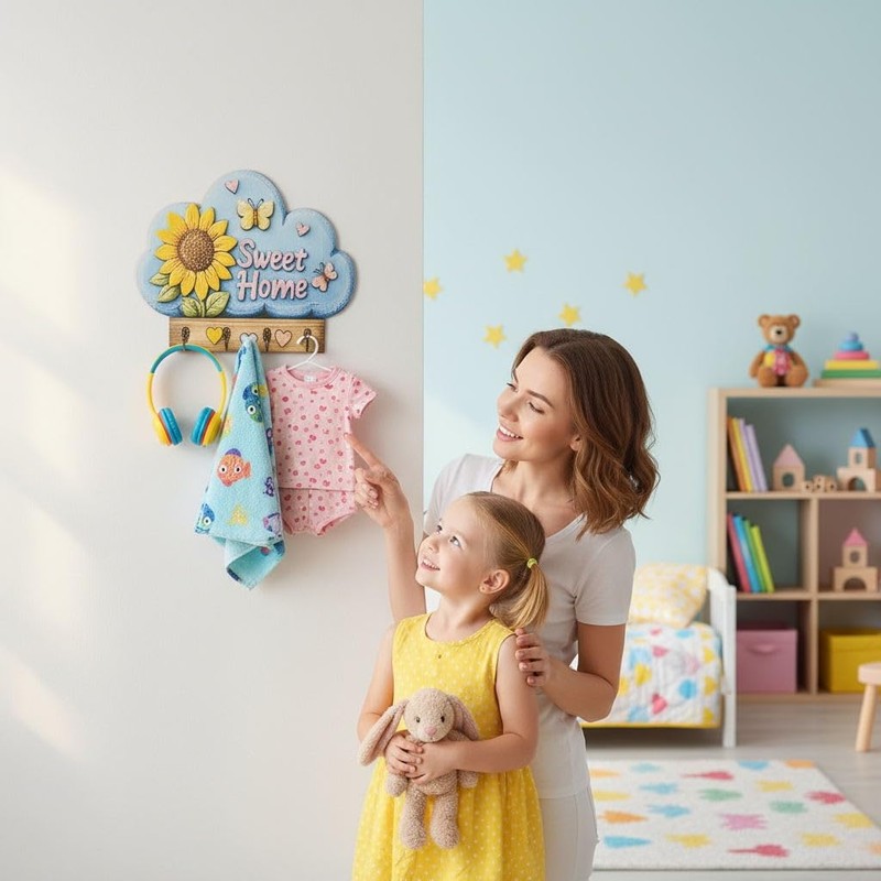 Wall Mounted Key Holder with Hooks - Key Organizer for