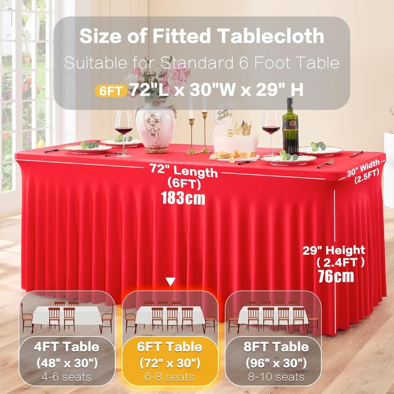 Red Stretchy Spandex Tablecloth for 1.8 m Rectangular Table, Washable