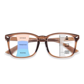 OPTOFENDY Progressive Multifocal Reading Glasses for Women Men, Anti Glare/Eyestrain Blue Light Blocking Computer Readers, Coffee 1.5