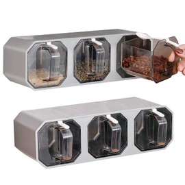 BESUNTEK Seasoning Box, 2Pack Clear Seasoning Storage Container Rack Combo Set Wall-Mounted Condiment Jar Spice Canisters with Spoons No punching Kitchen Spice Pots for Kitchen Counter & Food Storage