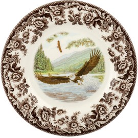 Spode Woodland Salad Plate, Birds of Prey, 8” Fine Dinnerware| Made in England | Ideal Hunting Cabin Décor | Microwave and Dishwasher Safe (Bald Eagle)
