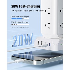 Power Strip Tower, SUPERDANNY 12 Outlets with 35W USB(2 USB-A & 2 USB-C) Charging Station, 1625W/13A, 1700J Surge Protector, 6.5ft Flat Plug Extension Cord with Multiple Outlets for Home, Office, Dorm