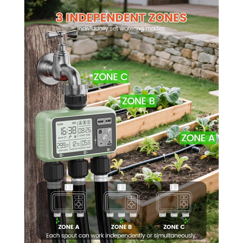 Sprinkler Timer 3 Zone Water Timer for Garden Hose Programmable