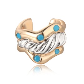 VACRONA Ear Cuff Earrings for Women 14K Gold Plated Single Hollow Turquoise Round Cubic Zirconia Sparkling Non Piercing Trendy Ear Cuff for Gifts| Clip On Cartilage