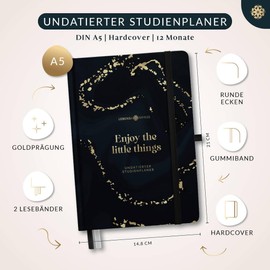 Lebenskompass® Student Planner without Date A5 "Charmer" – Beautiful Semester Planner with Many Extras – Uni Diary Calendar for Students Undated