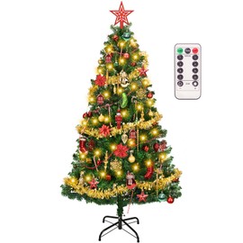 MeetXmas 4ft Mini Artificial Christmas Tree with 79 Pcs Christmas Tree Decorations Ornaments Set, Small Fake Christmas Tree Prelit with Lights (8 Modes) and Full Set of Christmas Tree Ornament