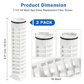 1-1/2" 60 Mesh Spin Down Replacement Filter Screen, Spin Down Sediment Filter Replacement for 1 1/2-60 Rusco Spins Down Filters for Well Water and Sprinkler Irrigation, 2 Pcs