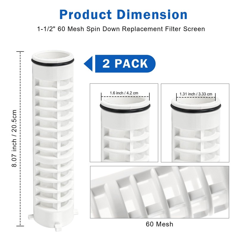 1-1/2" 60 Mesh Spin Down Replacement Filter Screen, Spin Down