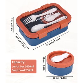 Huifoo Lunch Box Set, 1250 ml Lunch Box with Compartments Children, Adults, Lunch Box, Breakfast Box, Lunch Box, Lunch Box, Lunch Box, Lunch Box, Lunch Box with Cutlery