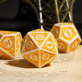 Poludie 7PCs DND Dice Set, Unique Window Lattice Pattern D&D Dice Set with Leather Dice Bag, Polyhedral Dice for Dungeons and Dragons, RPG, MTG Table Games (Yellow/White)