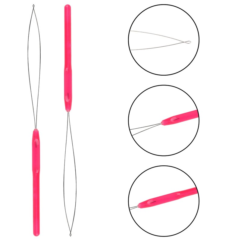 SAVITA 10pcs Hair Extension Loop Needle Threader Pulling Hook Bead