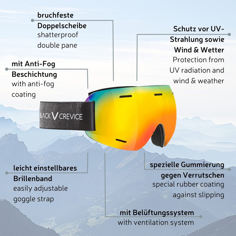 Black Crevice ÖTSCHER Ski Touring Goggles with Case, Ski Touring