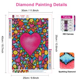 NAIMOER Valentines Diamond Art Kits Heart for Adults, Love Diamond Art Kits Round Full Drill Diamond Art Kits Heart Diamond Picture Arts Craft for Home Wall Art Decor 11.8x15.8 inch