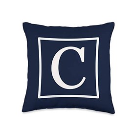 White English Alphabet Letter C Monogram Initial Navy Blue Throw Pillow