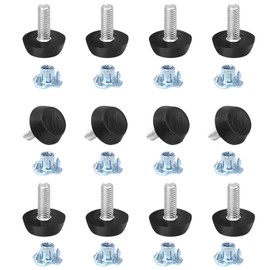 Seimneire 12 Pack M6 Furniture Levelers Stainless Steel Adjustable Threaded Furniture Leg Leveling Feet, Durable Screw in Glide Levelers for Furniture Table Chair Desk (M6x15mm, with T-Nuts)