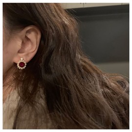 Inilbran Boho Ruby Gemstone Earrings Red Ruby Crystal Studs Earrings Vintage Round Ruby Earrings Sparkly Rhinestone Hoop Stud Earrings Jewelry for Women and Girls