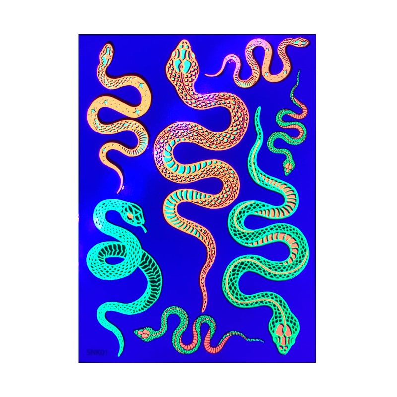 Blacklight Glow Party Temporary Tattoo-1 Sheet - Cobra