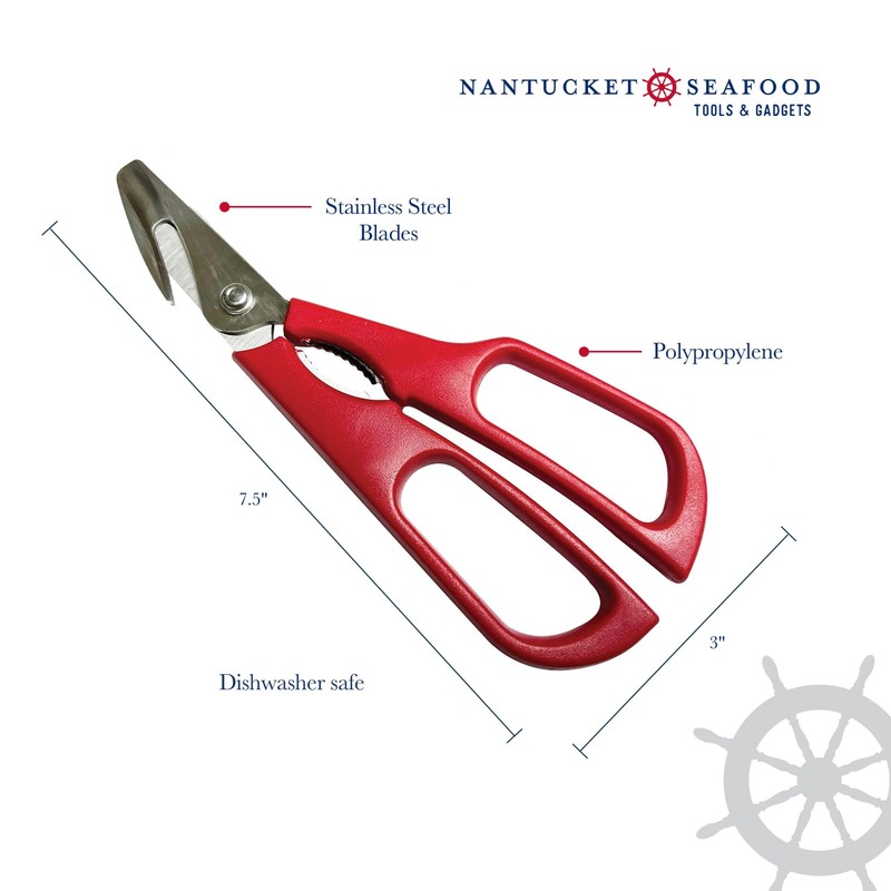 Nantucket Seafood Shears, Stainless Steel Crab and Lobster Scissors With