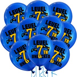 Cxryrzhe 10Pcs Blue Video Game 7th Birthday Balloons 12" Latex Blue Gaming Balloons Game Themed 7th Birthday Party for Boys Teens Player Birthdays Party Supplies Decorations Balloons