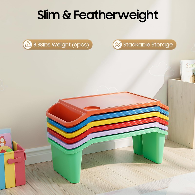6 Pack Kids Lap Desk Tray Portable Stackable Lap Desk