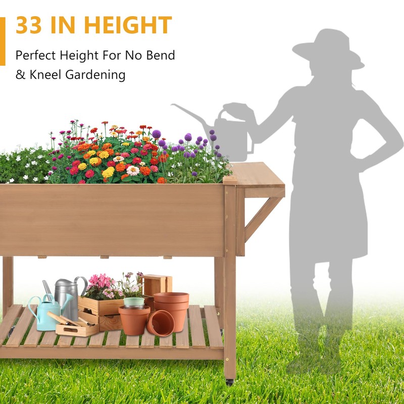 ketive Raised Garden Bed with Lockable Wheels Mobile Elevated Wood