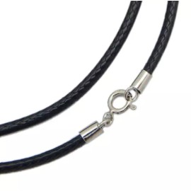 Unbranded 2mm Black Leather Cord Necklace Sterling Silver Ring Clasp 16" 400mm Chain