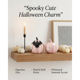 Halloween Decorations Pumpkin Figurines Set of 2, Cute Resin Shelf Mantel Tiered Tray Decor with Bat and Ghost Designs (Pink Pumpkins)