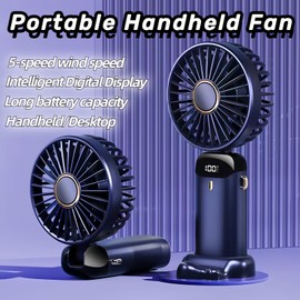 HIHNKICH Portable Handheld Fan, Personal Small Fan with LED Display, 90° Foldable Desk Fan with 5 Speeds. Handheld/Neck/Desk 3 in 1 Personal Portable Fan for Office/Desk