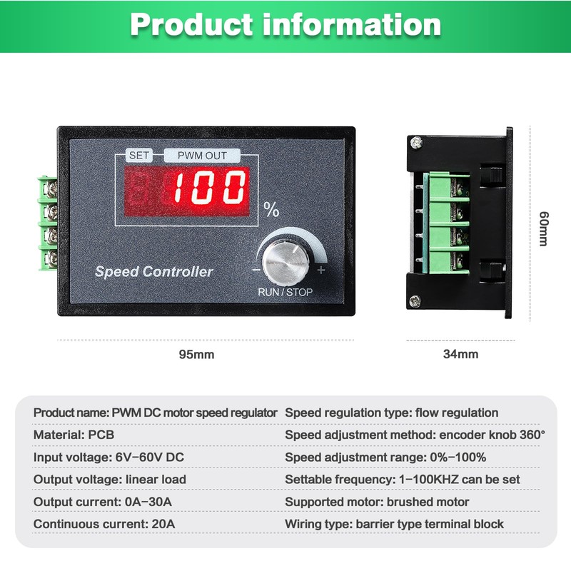 Jadeshay Motor Speed Controller, PWM DC Motor Speed Controller DC
