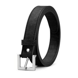 Corkor Women's Slim Belt 1" – Cork Strap with Gold or Silver Nickel-Free Buckle, Vegan, Lightweight, Eco-Conscious, Black Strap / Silver Buckle, XS - (Fits waist 24-26")