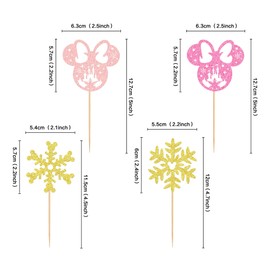 Ercadio - Paquete de 24 adornos de copos de nieve inspirados en mouse, copos de nieve, copos de nieve, adornos de pastel de Navidad, decoración de pastel para invierno, temática del país de las maravillas para baby shower, suministros de fiesta de cumple