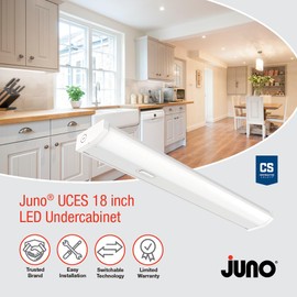 Juno UCES 18 Inch LED Under Cabinet Lighting, LED Kitchen Cabinet Light Fixture Hardwired, Dimmable, Damp Rated, Selectable Soft, Warm, Neutral, Cool, Daylight White Light (UCES 18IN SWW5 90CRI WH M6)
