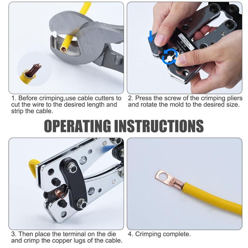 Battery Cable Lug Crimping Tool, heavy-duty wire crimper with Cable