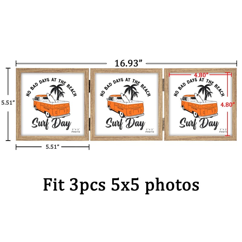 ORIVAN 5x5 Triple Picture Frame Hinged 3 Photos Folding Photo