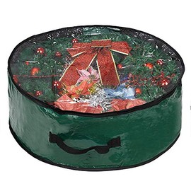 ProPik Christmas Wreath Storage Bag 24" - Garland Holiday Container with Clear Window - Tear Resistant Fabric - 24" X 24" X 8" (Green)
