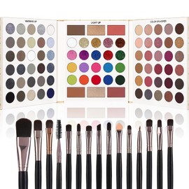 UCANBE- Paleta de maquillaje de sombras de ojos en gris y negro  juego de 15 pinceles, 86 colores mate con brillo, muy pigmentados y de larga duración