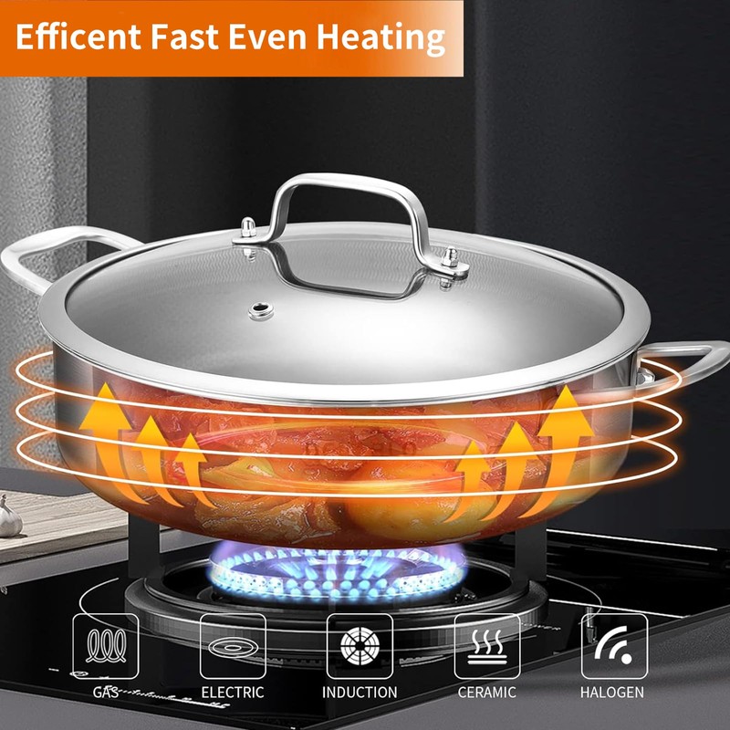 DELARLO Tri-Ply Stainless Steel 10 Inch Deep Frying Pan 3QT