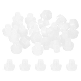 sourcing map 25Pcs Round Shape Glass Top Table Bumpers with Stem, Soft Rubber Grippers Anti Slip Pads for 6mm Hole, Table Spacers Furniture Cabinet Pads Foot End Caps Covers Protectors, White