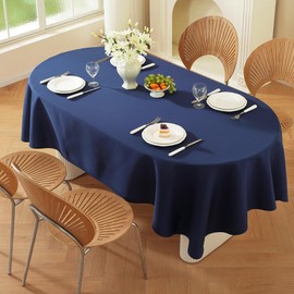 TC LUDUAN Classic Navy Blue Oval Tablecloth - Made of Durable Plain Cloth, Heavy Duty & Wrinkle-Resistant, Smooth Surface for Party Restaurant Formal and Everyday Dining, Easy to Iron,55 x 70 Inch