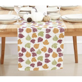 PurpleEssences Camino de mesa de hojas de arce otoñales, decoración de mesa de comedor para interiores y exteriores, 14 x 90 pulgadas, hojas vibrantes de otoño