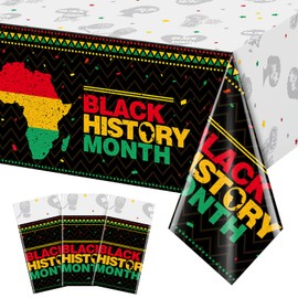 3 Pieces Black History Month Tablecloth Decoration,Plastic African American February Festival Holiday Rectangle Table Cover Dining Room Kitchen Table for Black History Month Party Supplies,54x108 inch