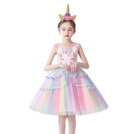 HIHCBF Girls Unicorn Costume Pageant Princess Party Tutu Dress Rainbow Tulle Birthday Evening Dance Outfit w/Headband 8-9T