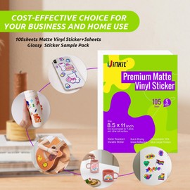 Uinkit 105 Sheets Printable Premium Matte White Vinyl Sticker Paper for Inkjet Printer, 8.5x11 Inches,Self-Adhesive,Waterproof, Work well with Cutting Machine