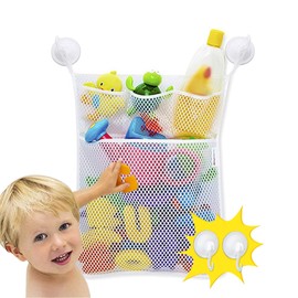 JAYSRIS Baby Bath Toy Storage Bag(17.7x13in) with 4 Suction Cups,Multi Functional Washable Mesh Bath Toys Organizer,Mesh Bag for Bath Toys