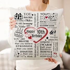 HKTNGEX Birthday Cushion Cover Gift,Happy Birthday Throw Pillow Cover Pillowcase For 10th 11th 12th 13th 14th 15th 16th 17th18th...Daughter Son Sisters Mom Dad Friends Reminder Home Decor (10th)